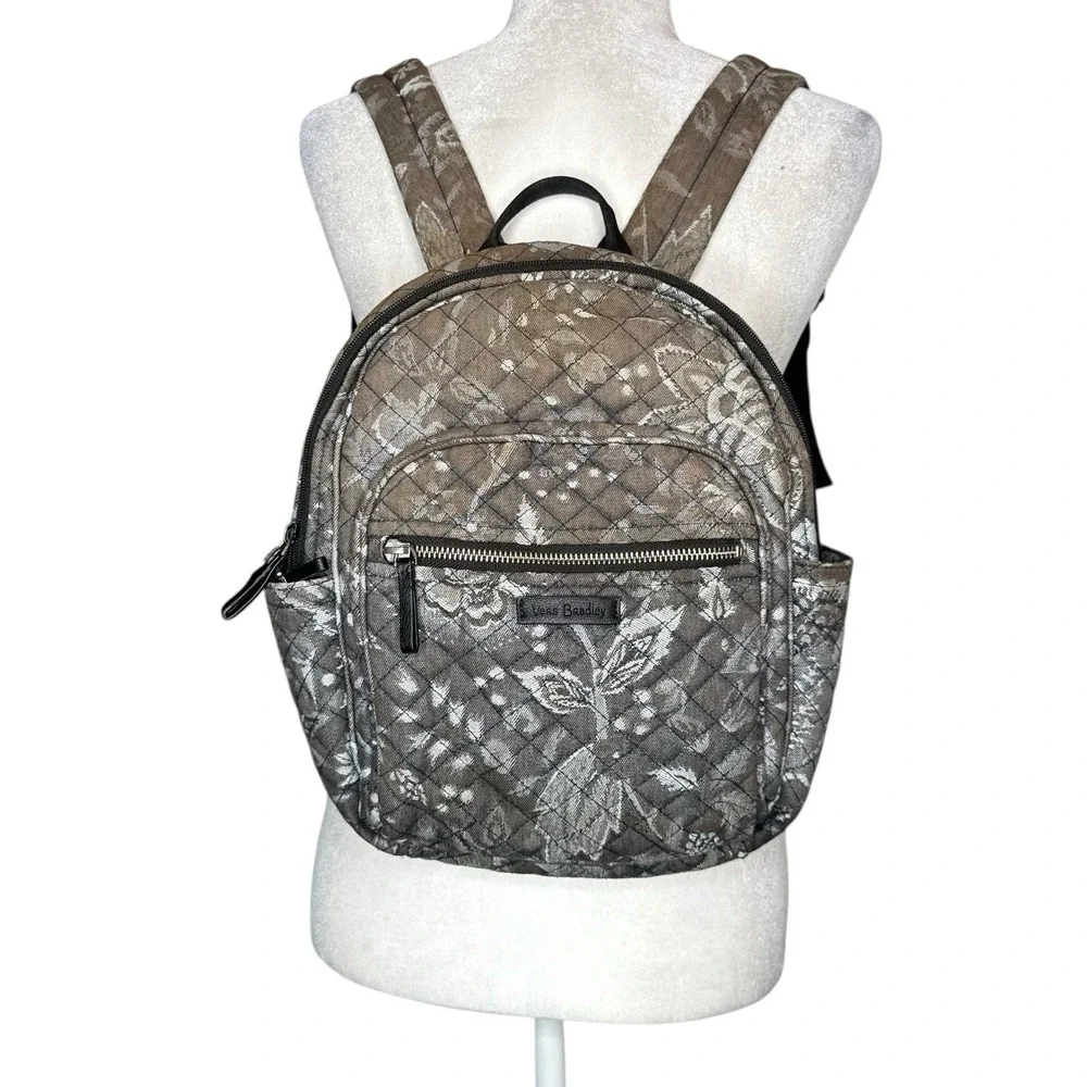 Vera Bradley Cloud Gray Paisley Print Quilted Fabric Backpack - Picture 1 of 7